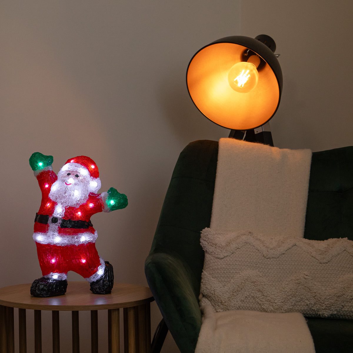 34cm Light Up Acrylic Ta-Da Santa Christmas Decoration with White LEDs