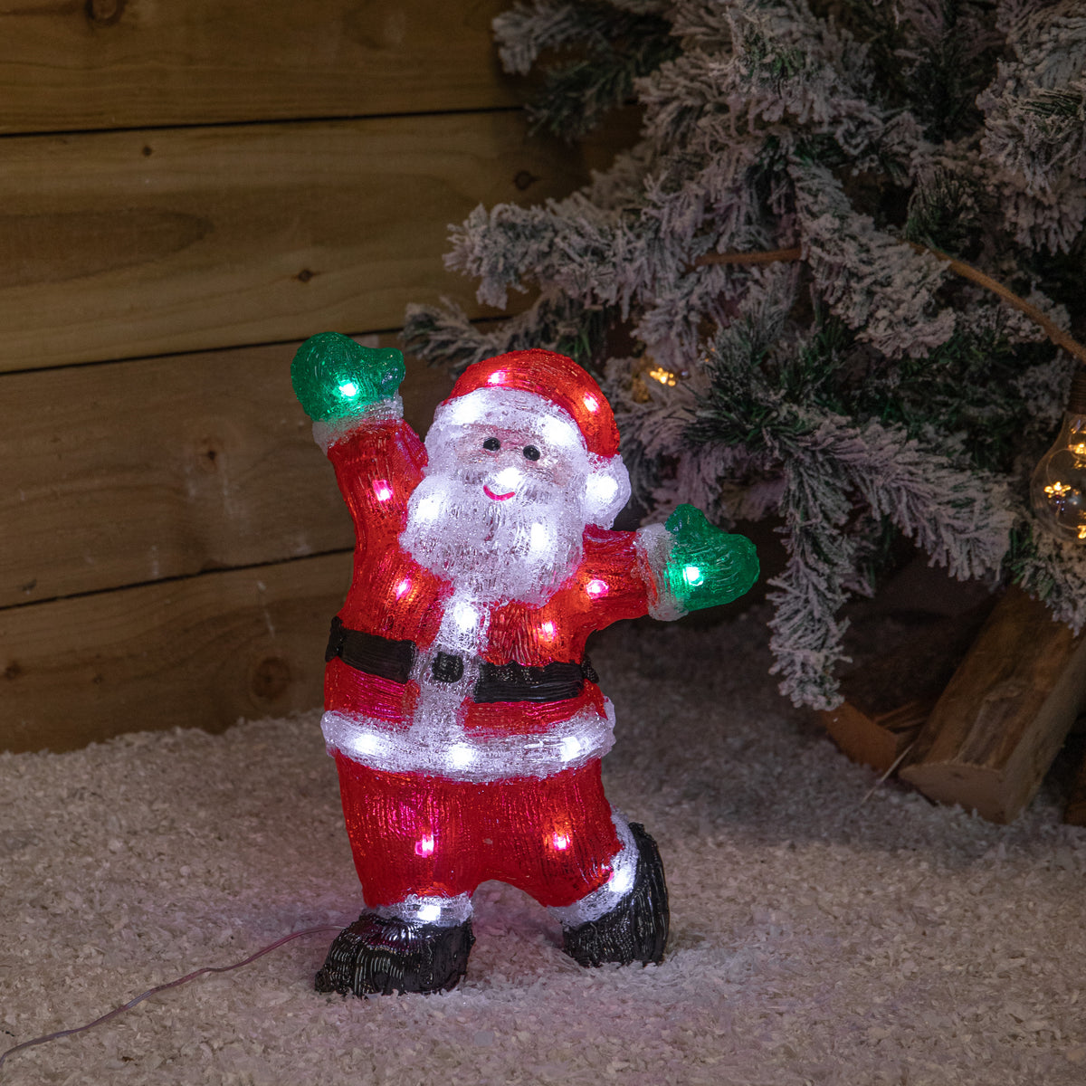 34cm Light Up Acrylic Ta-Da Santa Christmas Decoration with White LEDs