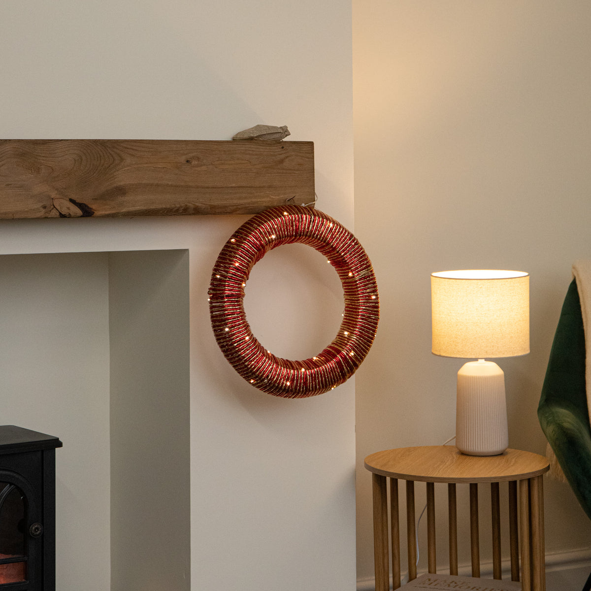40cm Light Up Christmas Wreath with Warm White LEDs