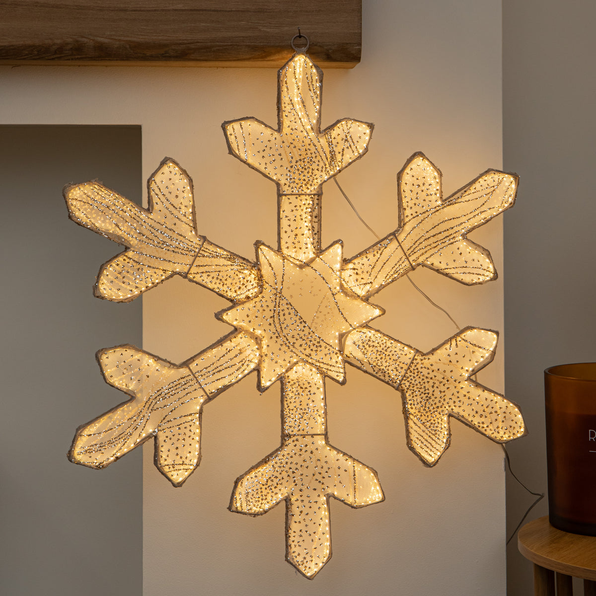 60cm Gold Light up Snowflake Christmas Decoration with Warm White LEDs
