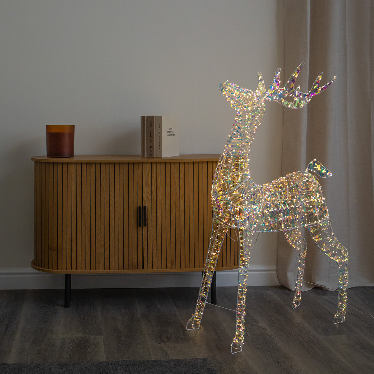 1.2m Light up Iridescent Christmas Reindeer with Warm White LEDs