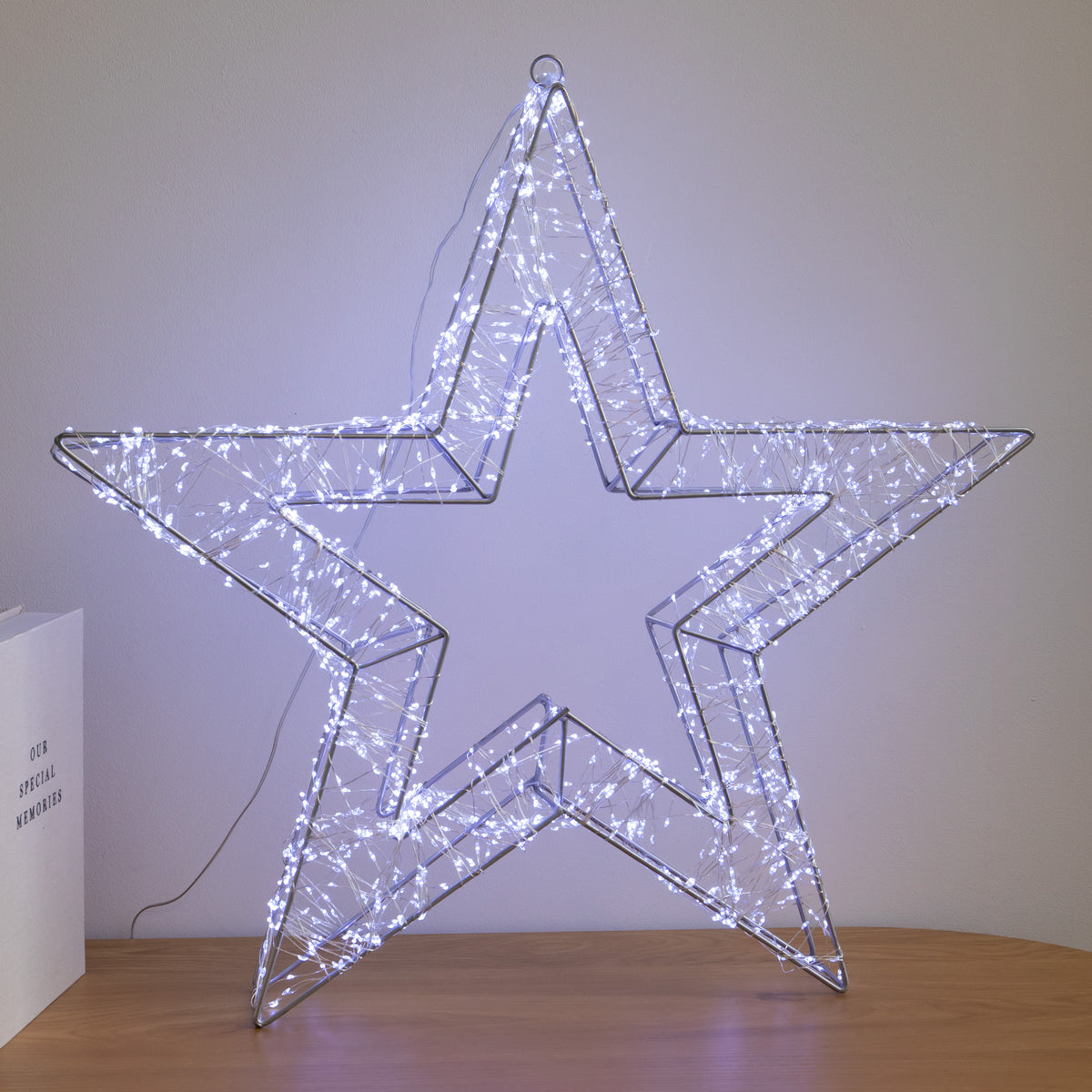 58cm Light up Silver Galaxy Star Christmas Decoration with Cool White LEDs