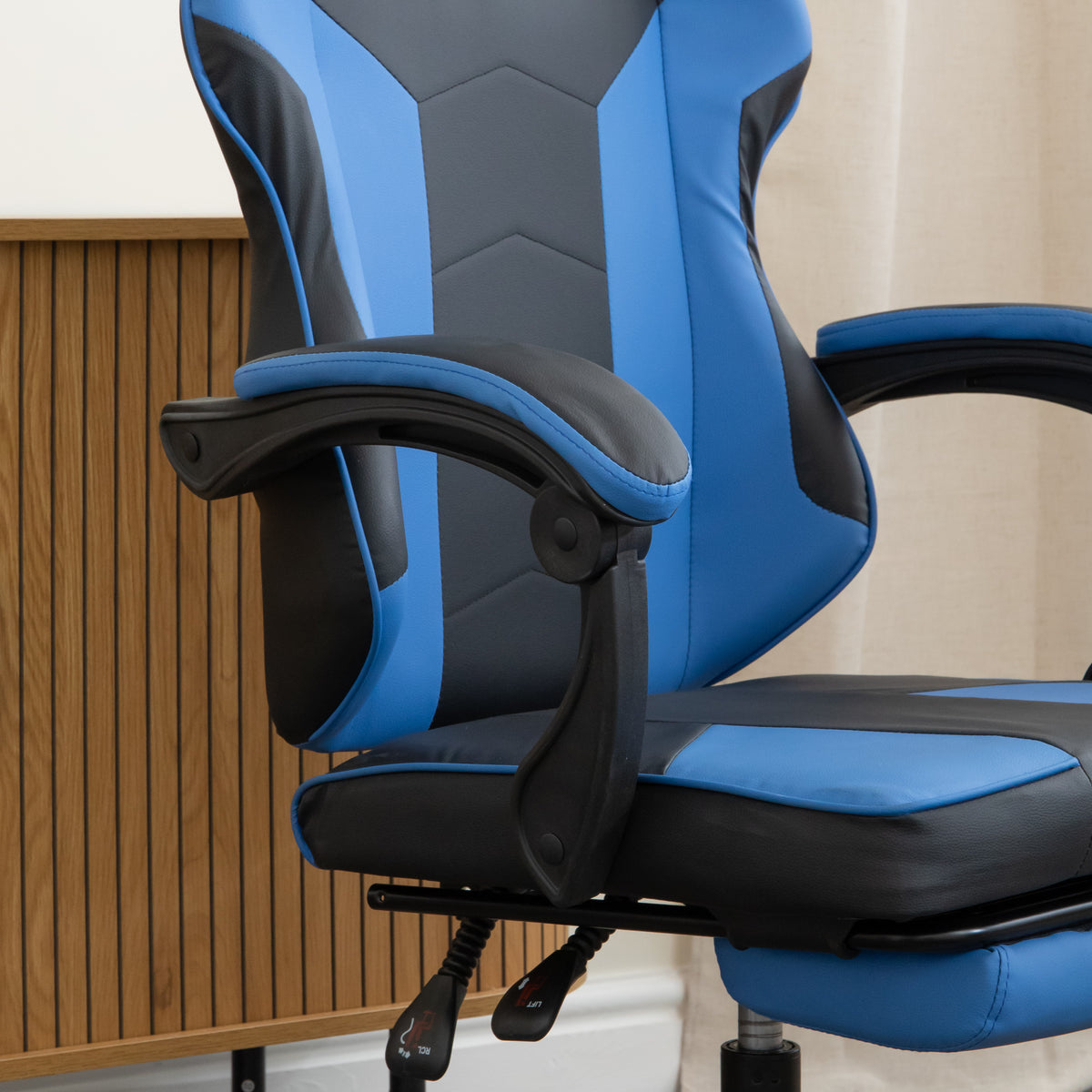 Ergonomic Gaming Chair with Footrest and Removable Pillows in Blue