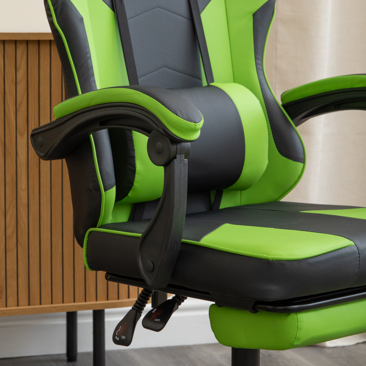 Ergonomic Gaming Chair with Footrest and Removable Pillows in Green