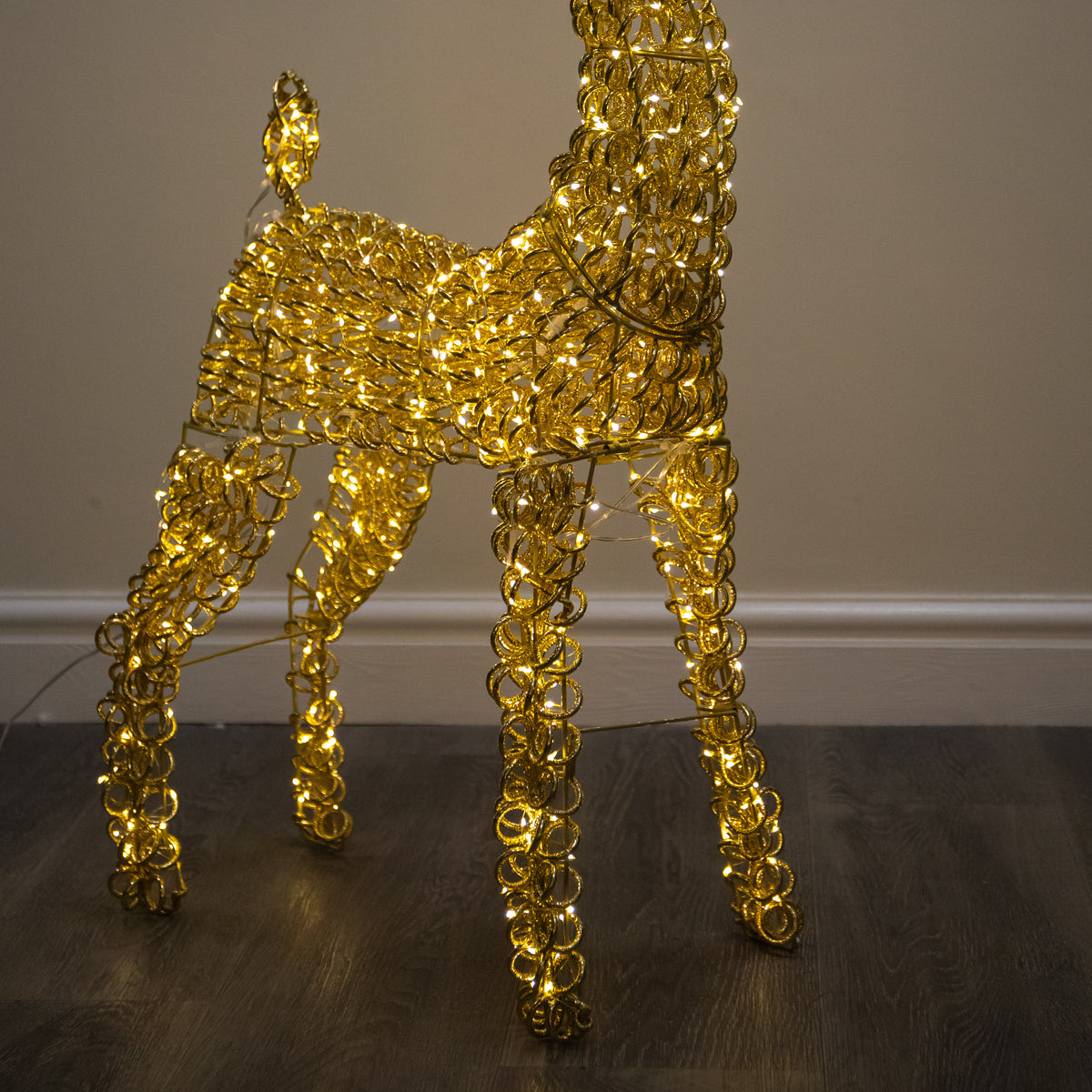 80cm Light Gold Spiral Twirl Christmas Reindeer with Warm White LEDs