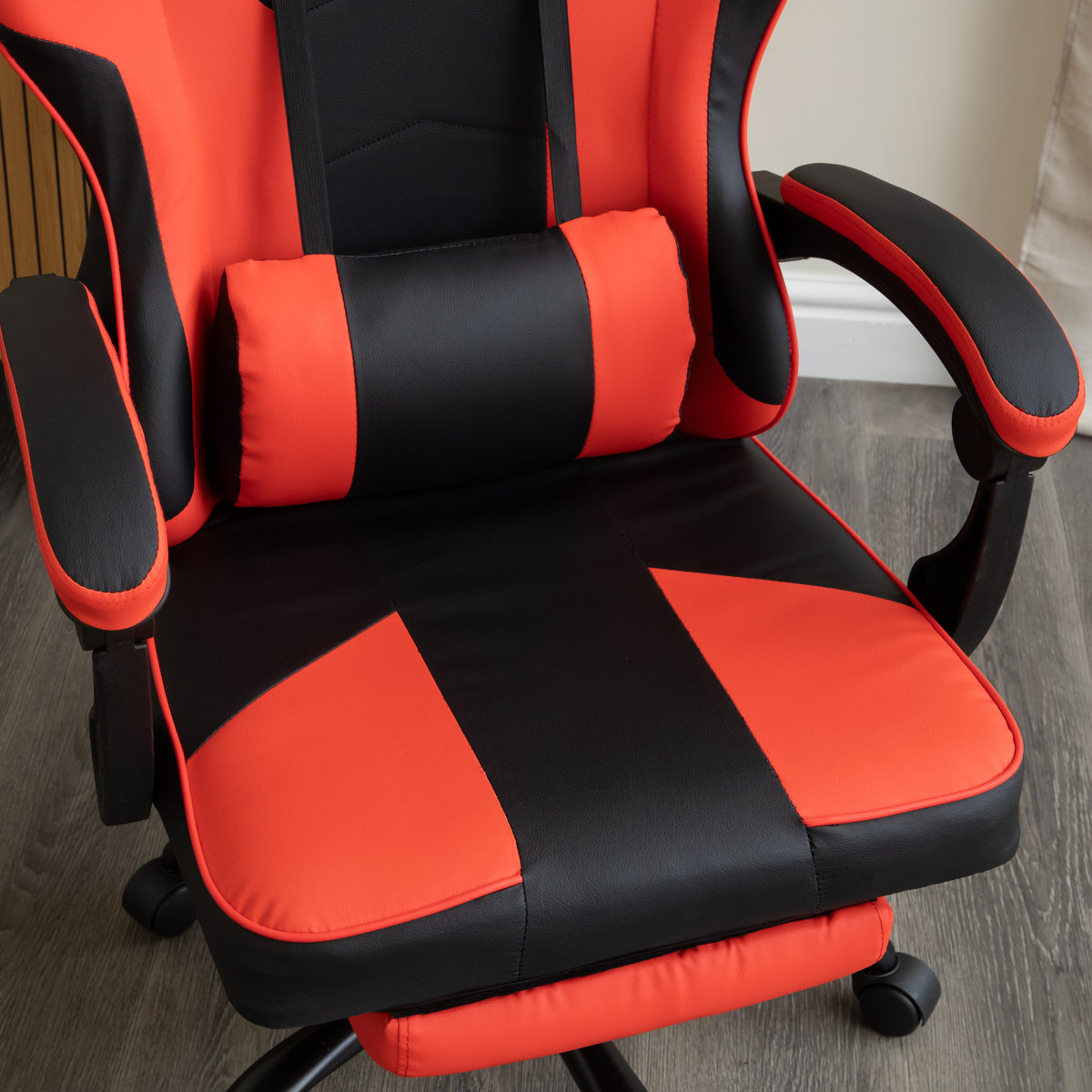Ergonomic Gaming Chair with Footrest and Removable Pillows in Red