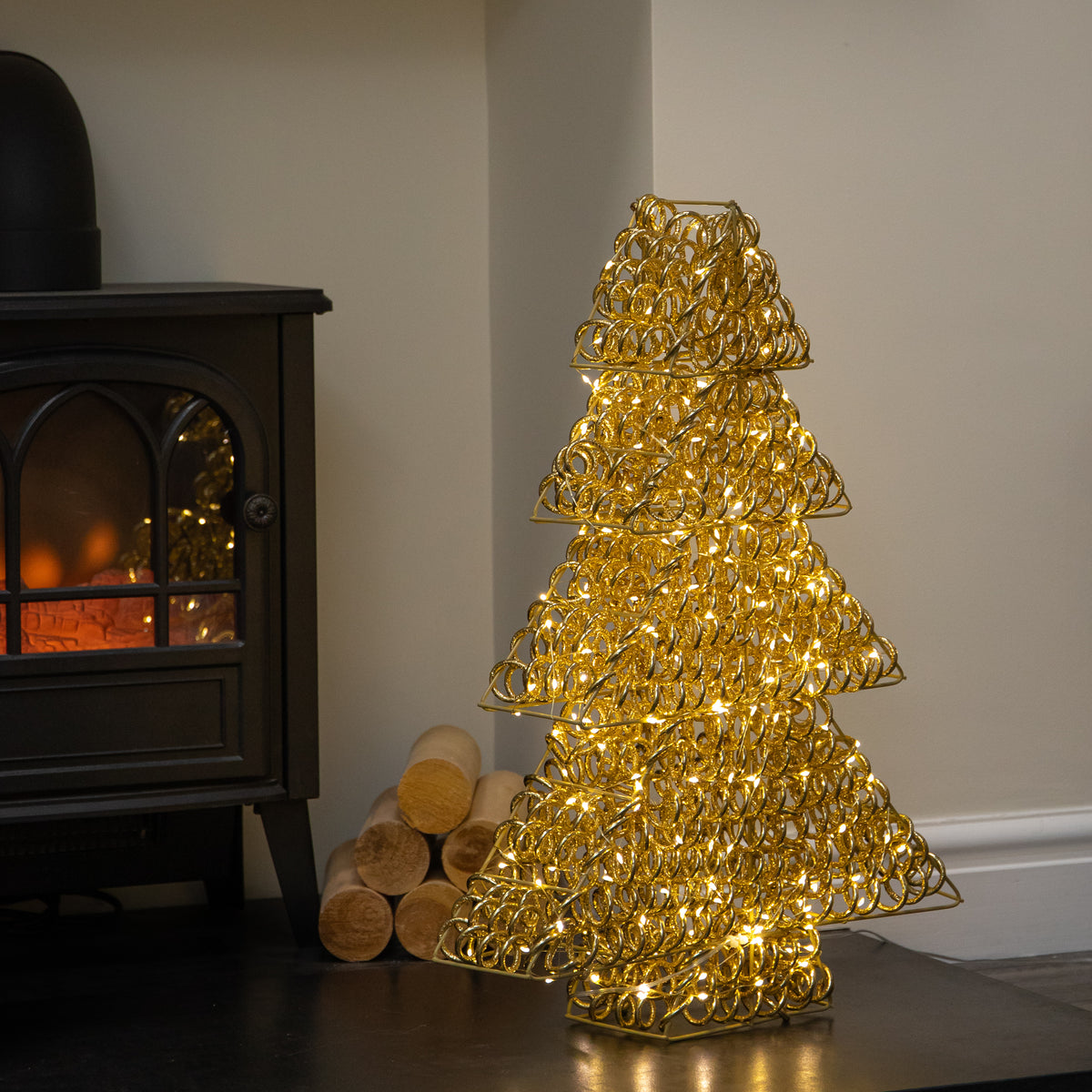 60cm Light up Gold Twirl Christmas Tree with 400 Warm White LEDs