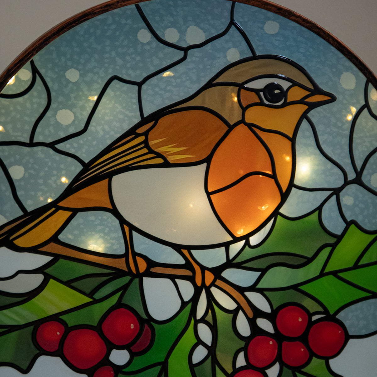 25cm Stained Glass Robin Light Up Christmas Decoration with LEDs