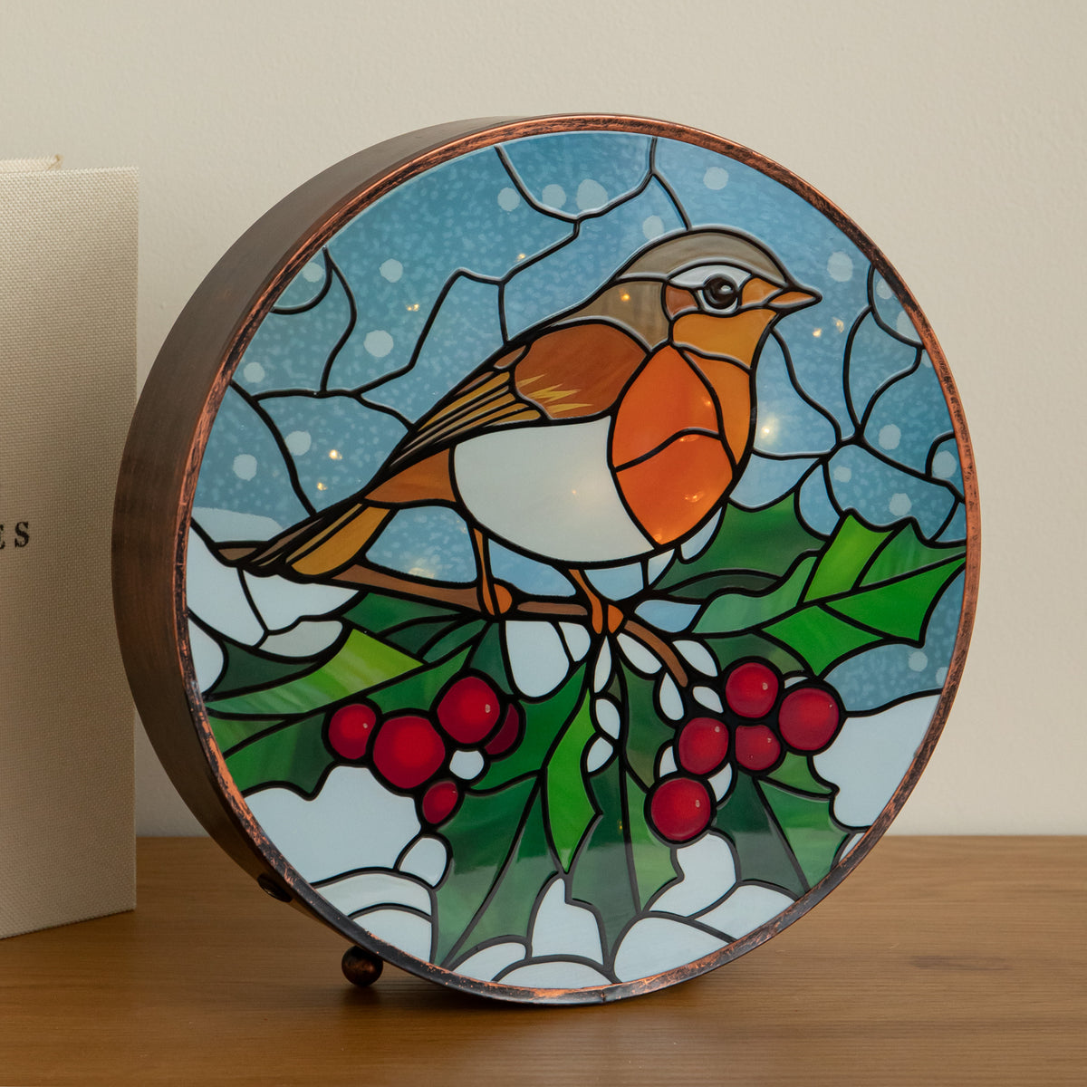 25cm Stained Glass Robin Light Up Christmas Decoration with LEDs