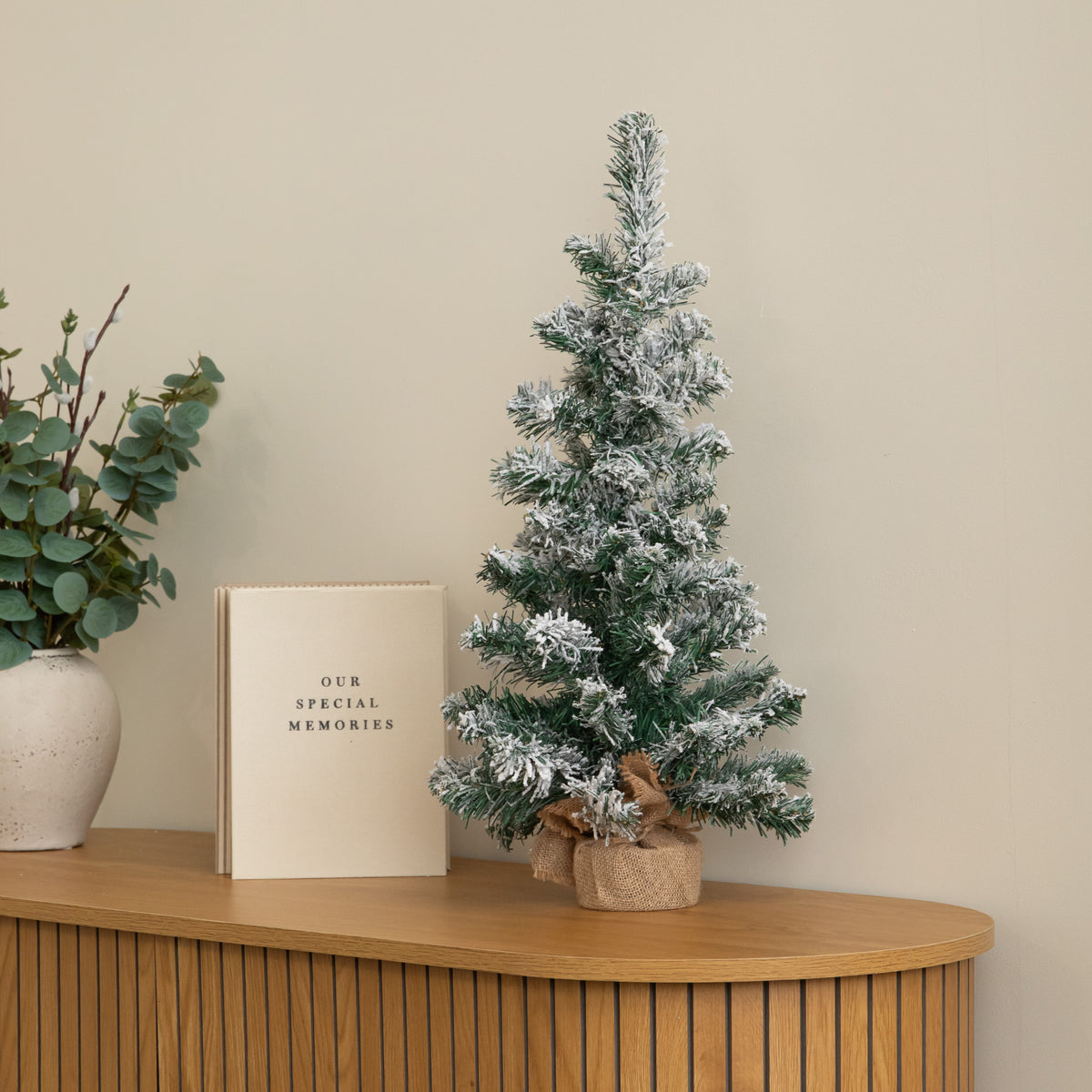 60cm Snowy Mini Fir Christmas Tree with Jute Bag Stand