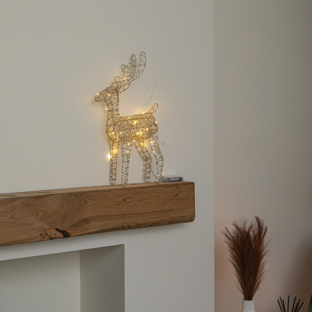 37cm Light up Gold Shimmer Christmas Reindeer with Warm White LEDs