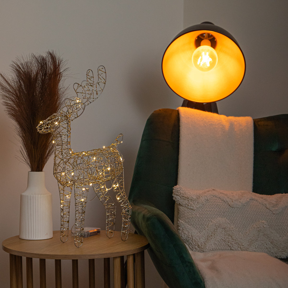 37cm Light up Gold Shimmer Christmas Reindeer with Warm White LEDs