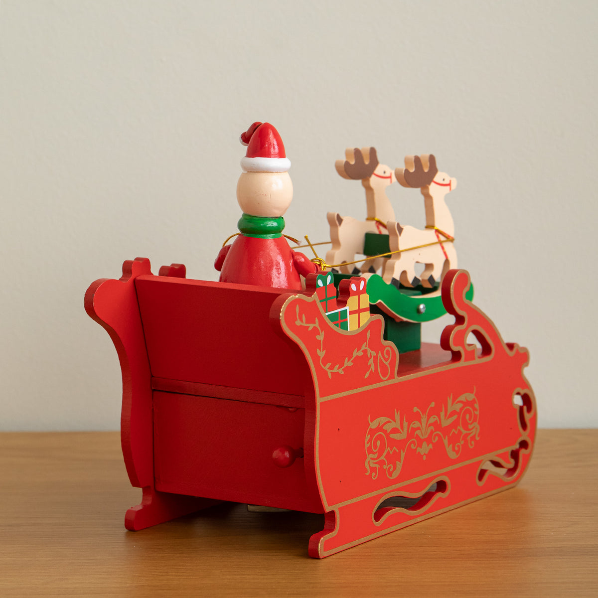 17cm Musical Santa Sleigh with Moving Reindeer