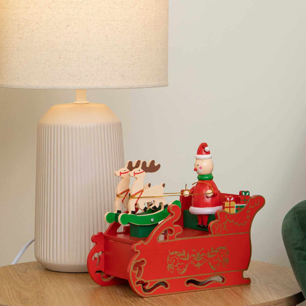 17cm Musical Santa Sleigh with Moving Reindeer