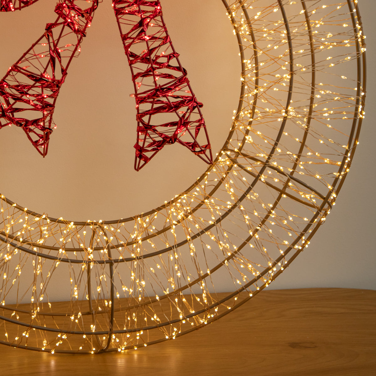 60cm Light Up Christmas Wreath with 2000 Warm White & Red LEDs
