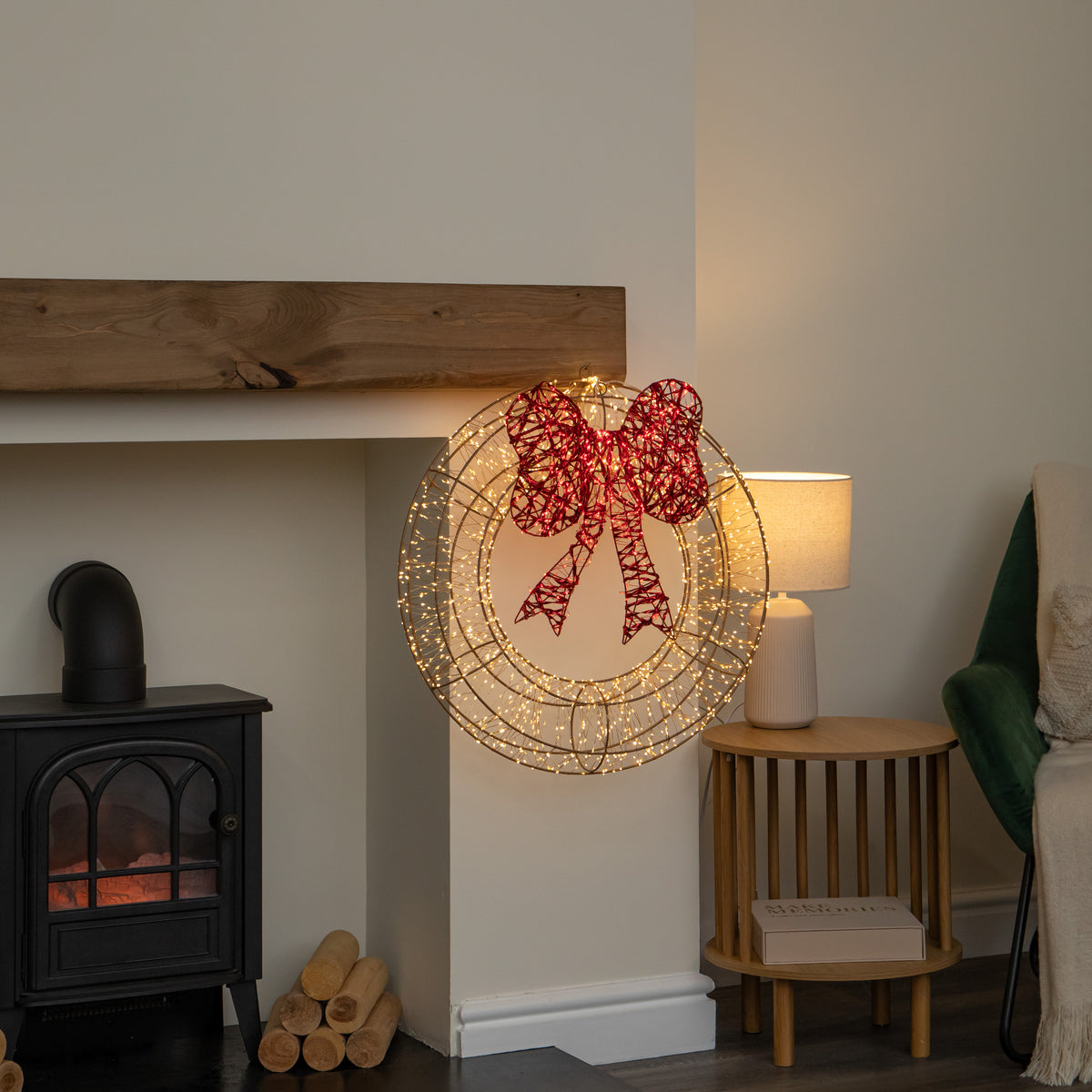60cm Light Up Christmas Wreath with 2000 Warm White & Red LEDs
