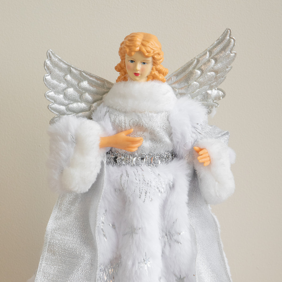 30cm Traditional Christmas Angel Tree Topper Decoration in Silver