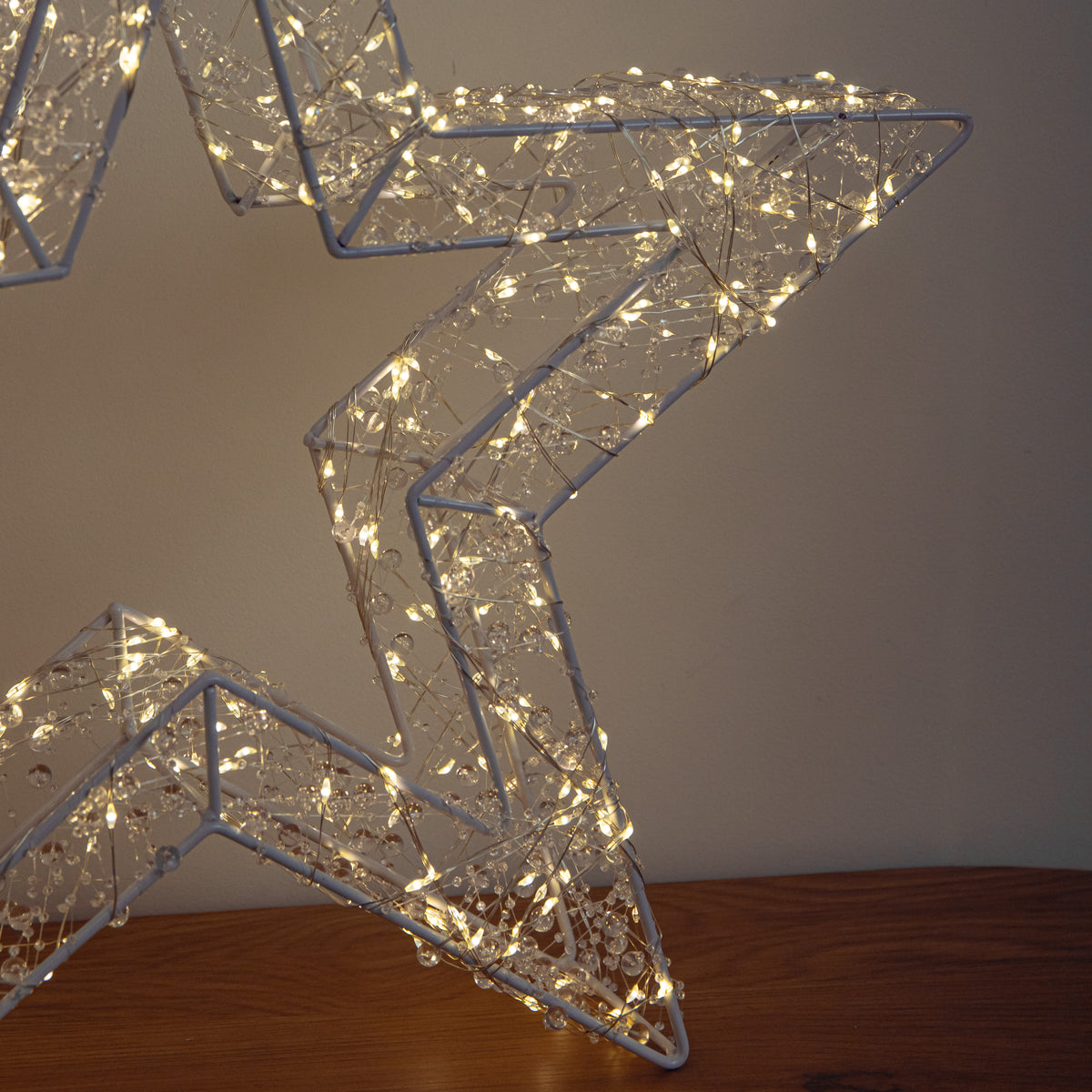 50cm Light up Clear Bead Christmas Star with Warm White LEDs