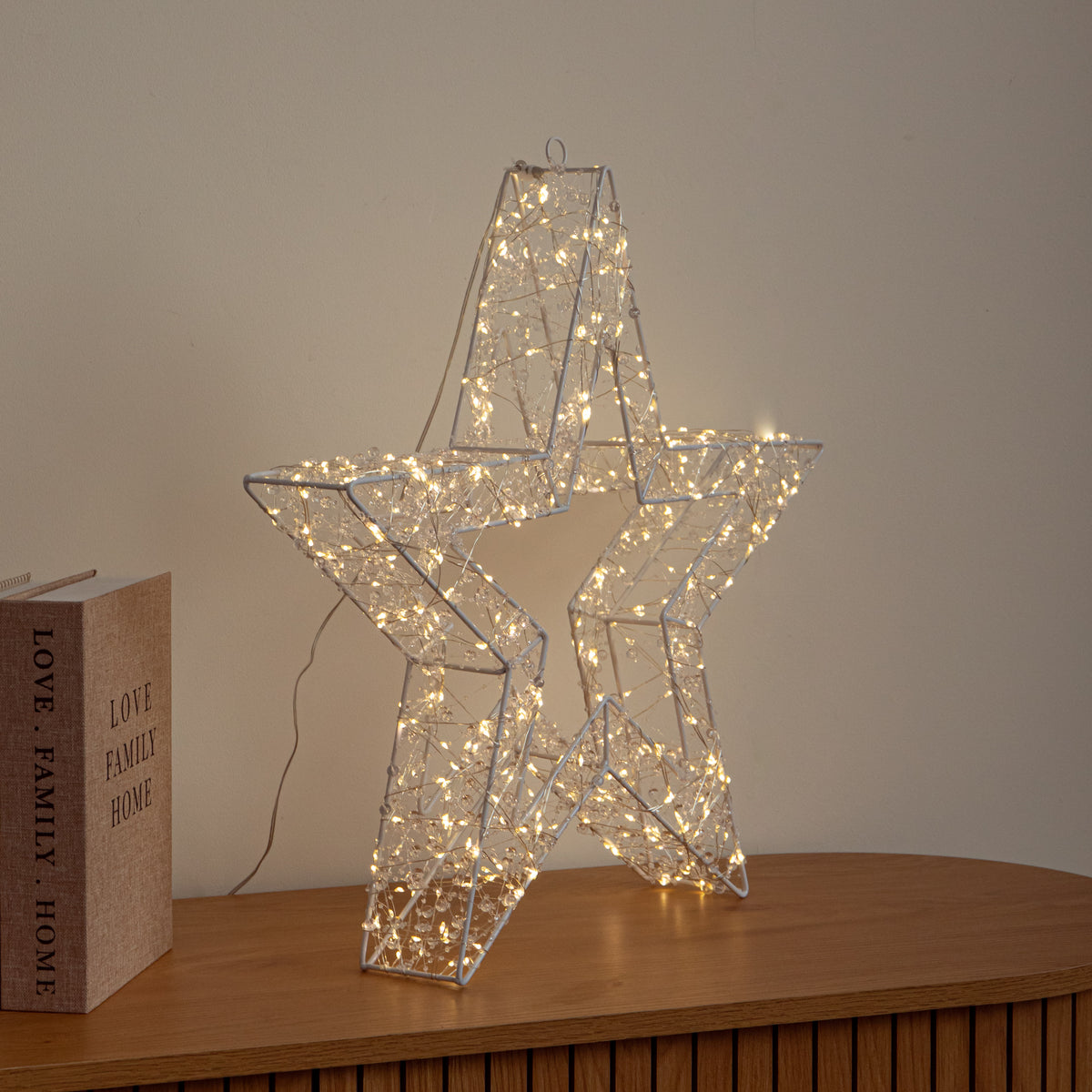 50cm Light up Clear Bead Christmas Star with Warm White LEDs