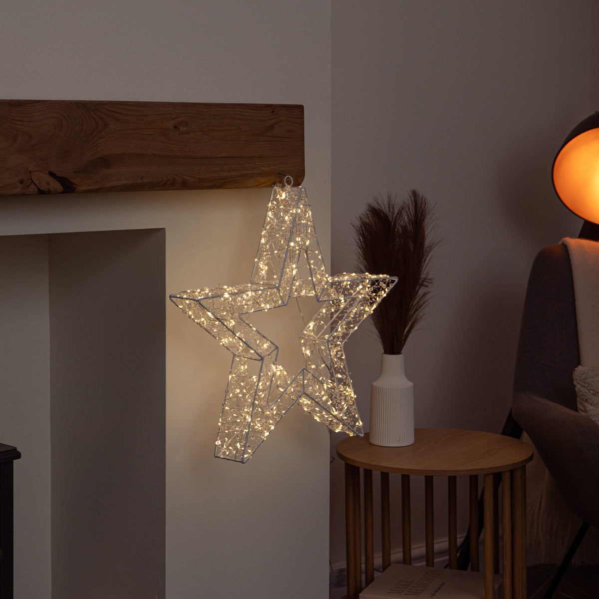 50cm Light up Clear Bead Christmas Star with Warm White LEDs