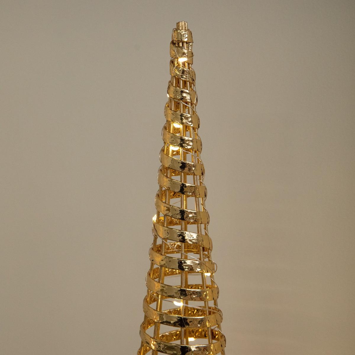 Set of 3 Light Up Gold Braid Christmas Cone Trees with Warm White LEDs