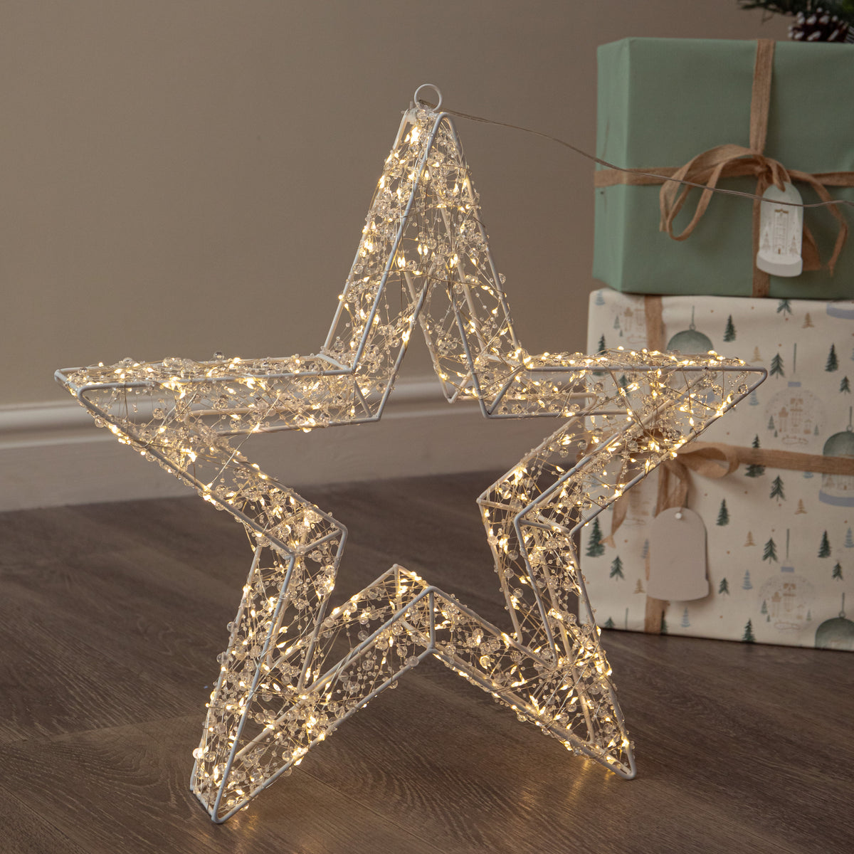 50cm Light up Clear Bead Christmas Star with Warm White LEDs