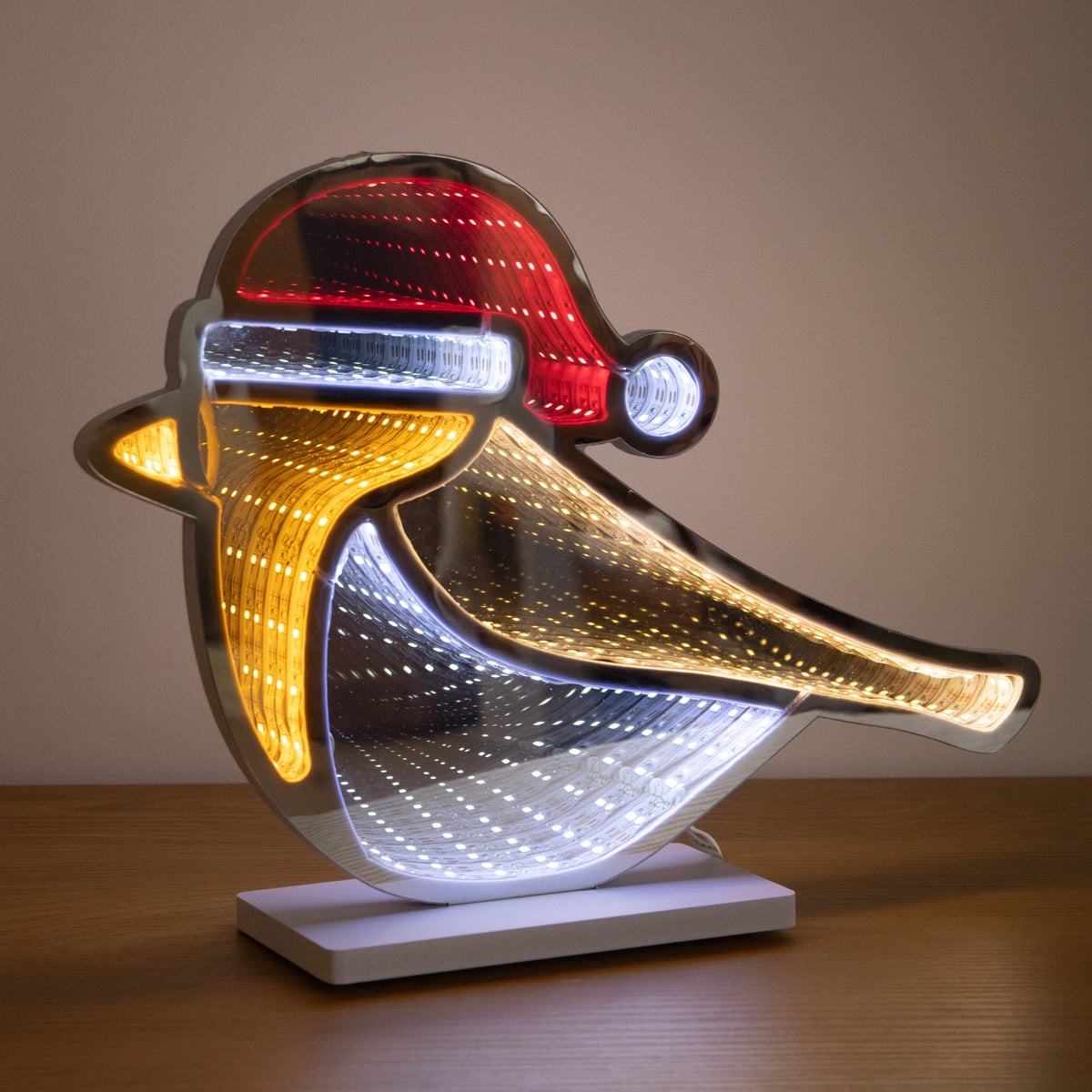 32cm Light up Robin Christmas Infinity Mirror Decoration with LEDs