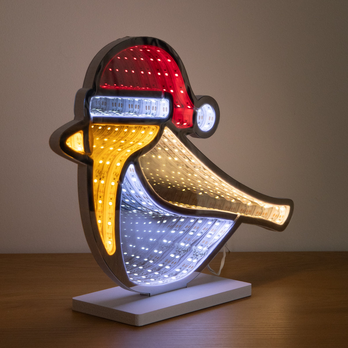 32cm Light up Robin Christmas Infinity Mirror Decoration with LEDs