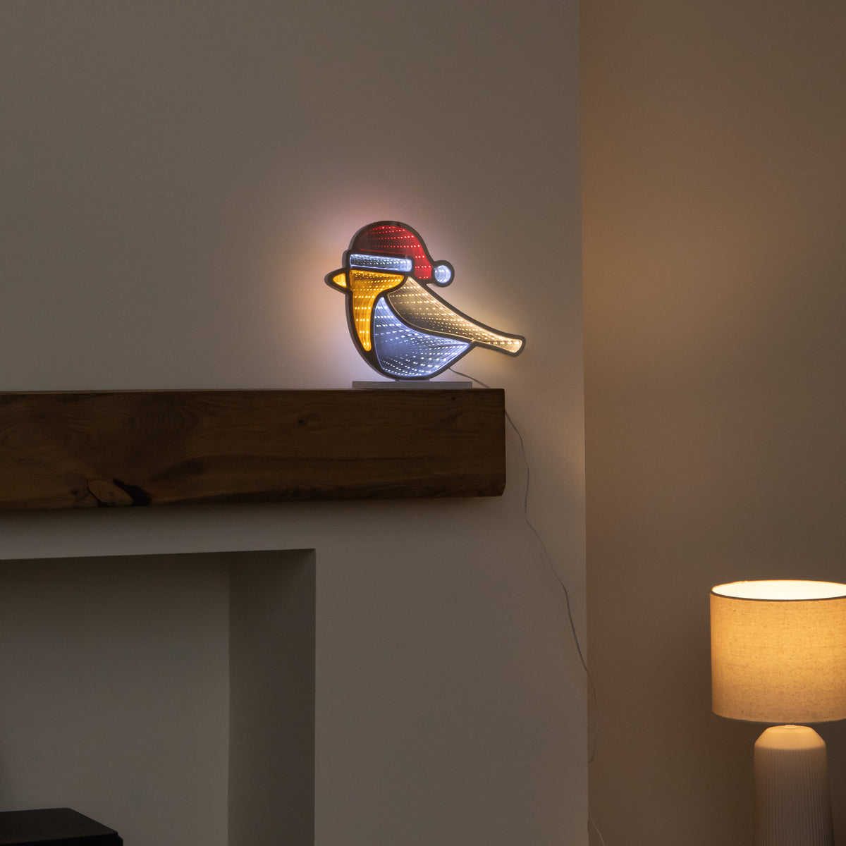 32cm Light up Robin Christmas Infinity Mirror Decoration with LEDs