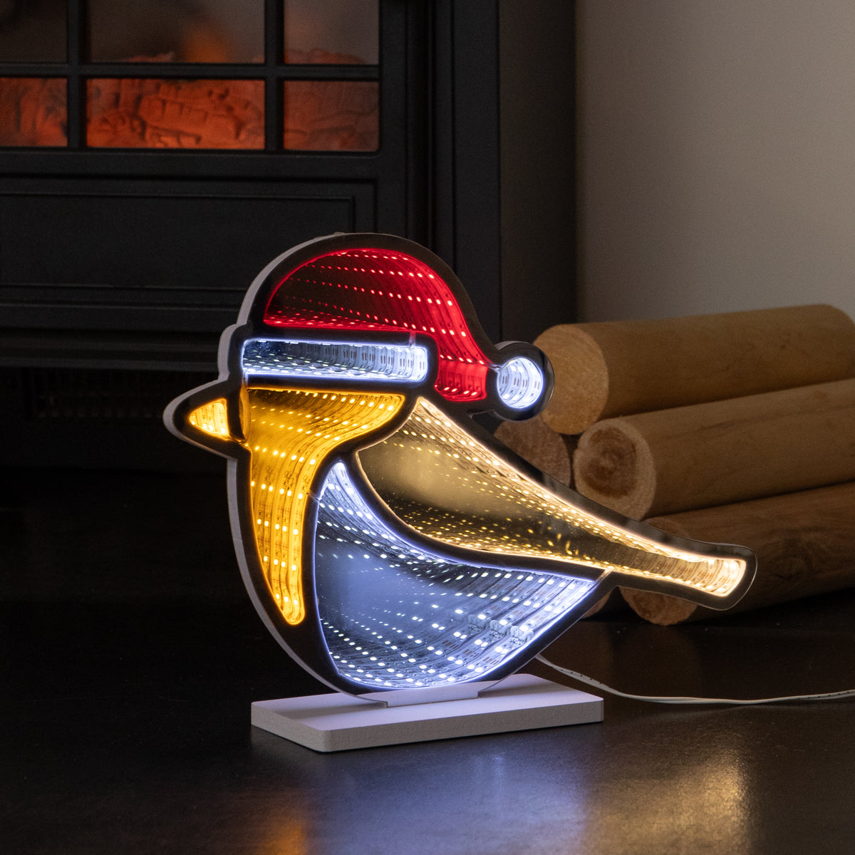 32cm Light up Robin Christmas Infinity Mirror Decoration with LEDs