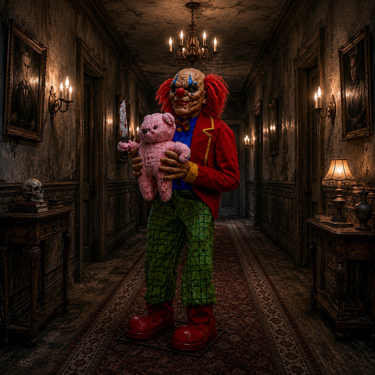 4ft Tall Lunging Animated Clown Halloween Animatronic Decoration
