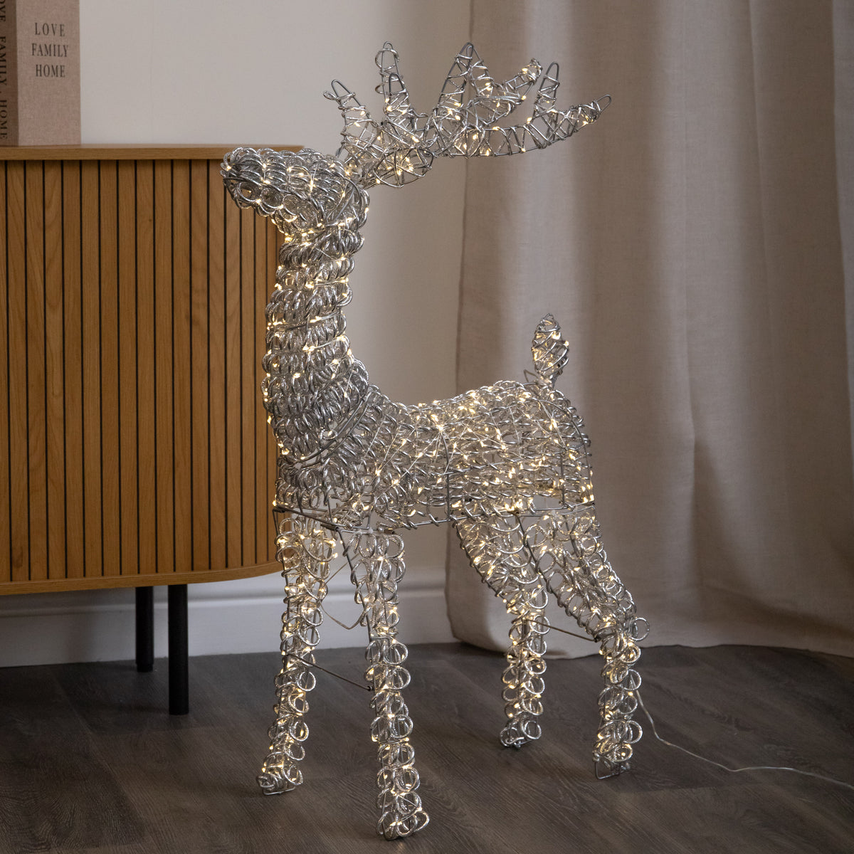80cm Light up Silver Spiral Twirl Christmas Reindeer with Warm White LEDs