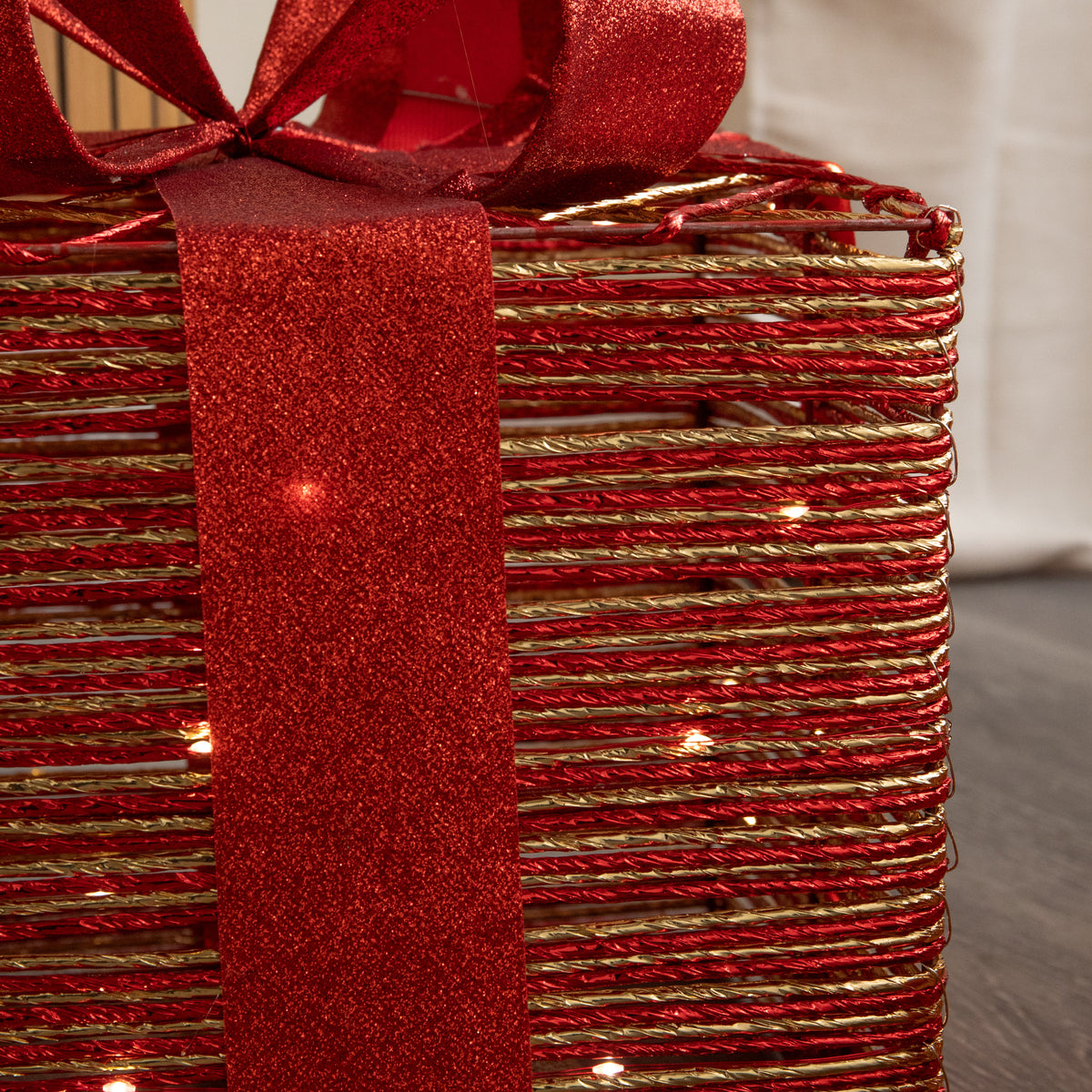 Set of 3 Red & Gold Light Up Christmas Parcel Gift Boxes with 90 Warm White LEDs