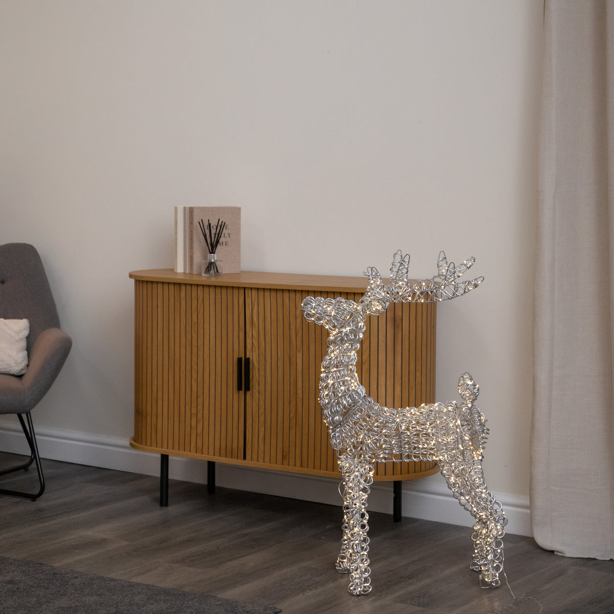 80cm Light up Silver Spiral Twirl Christmas Reindeer with Warm White LEDs