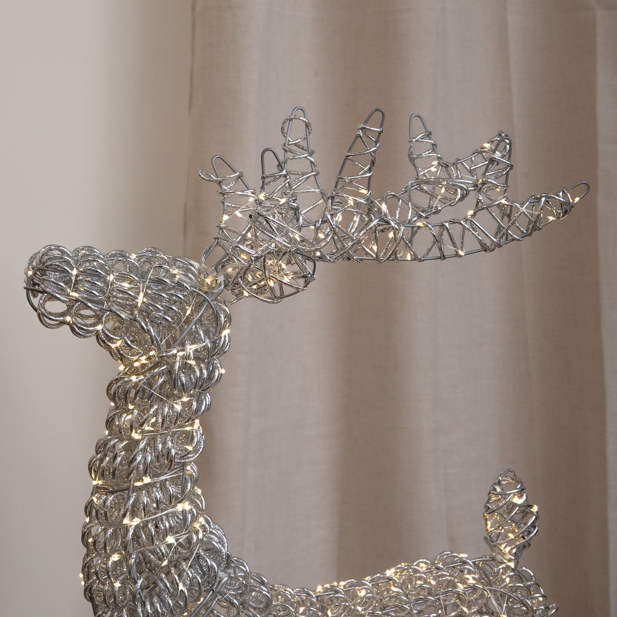 80cm Light up Silver Spiral Twirl Christmas Reindeer with Warm White LEDs