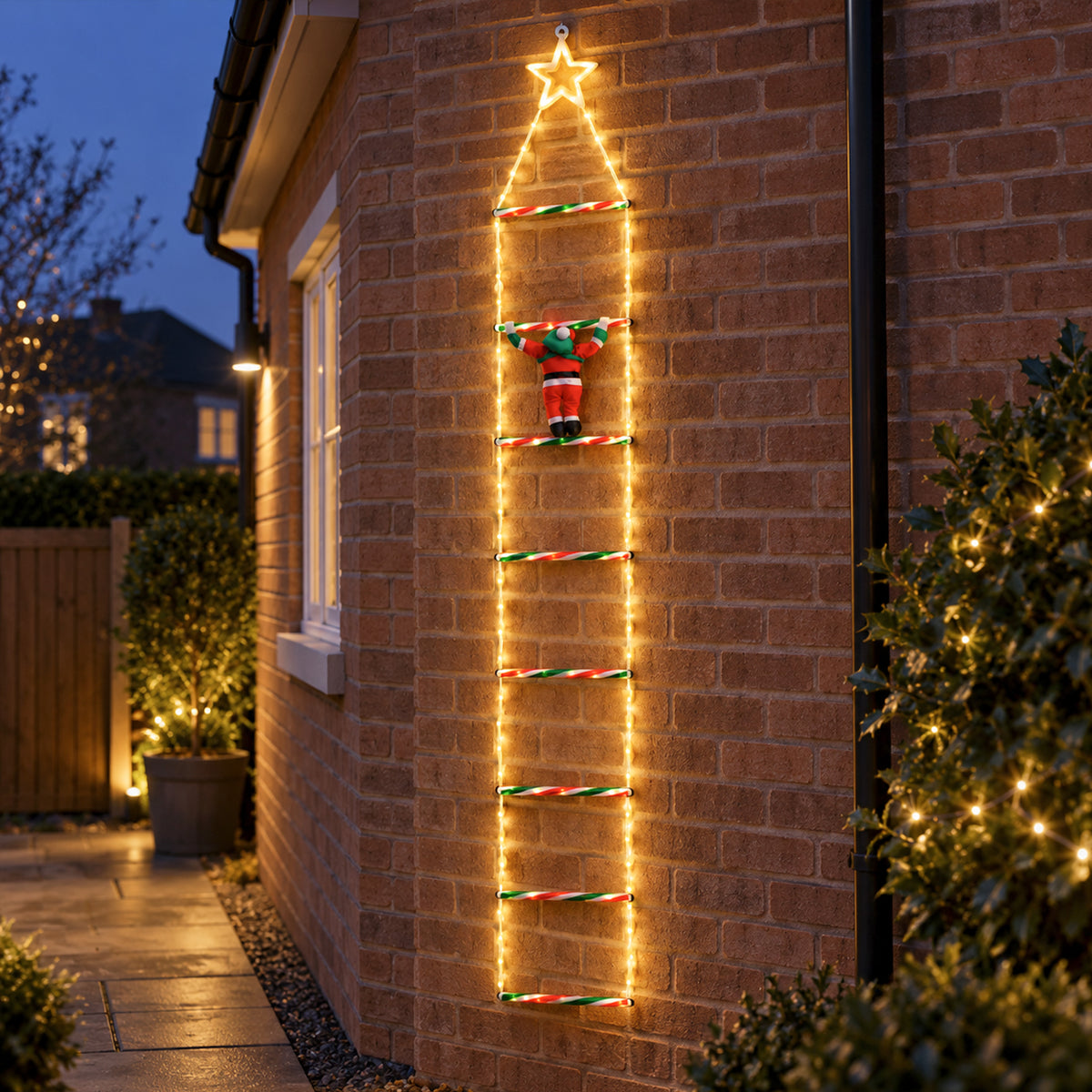 1.92m Light up Santa Climbing Ladder Christmas Decoration with LEDs
