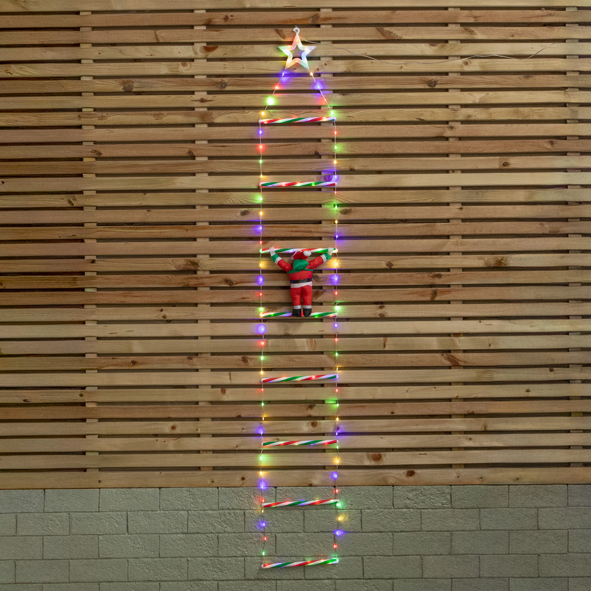 1.92m Light up Santa Climbing Ladder Christmas Decoration with Multi-Coloured LEDs