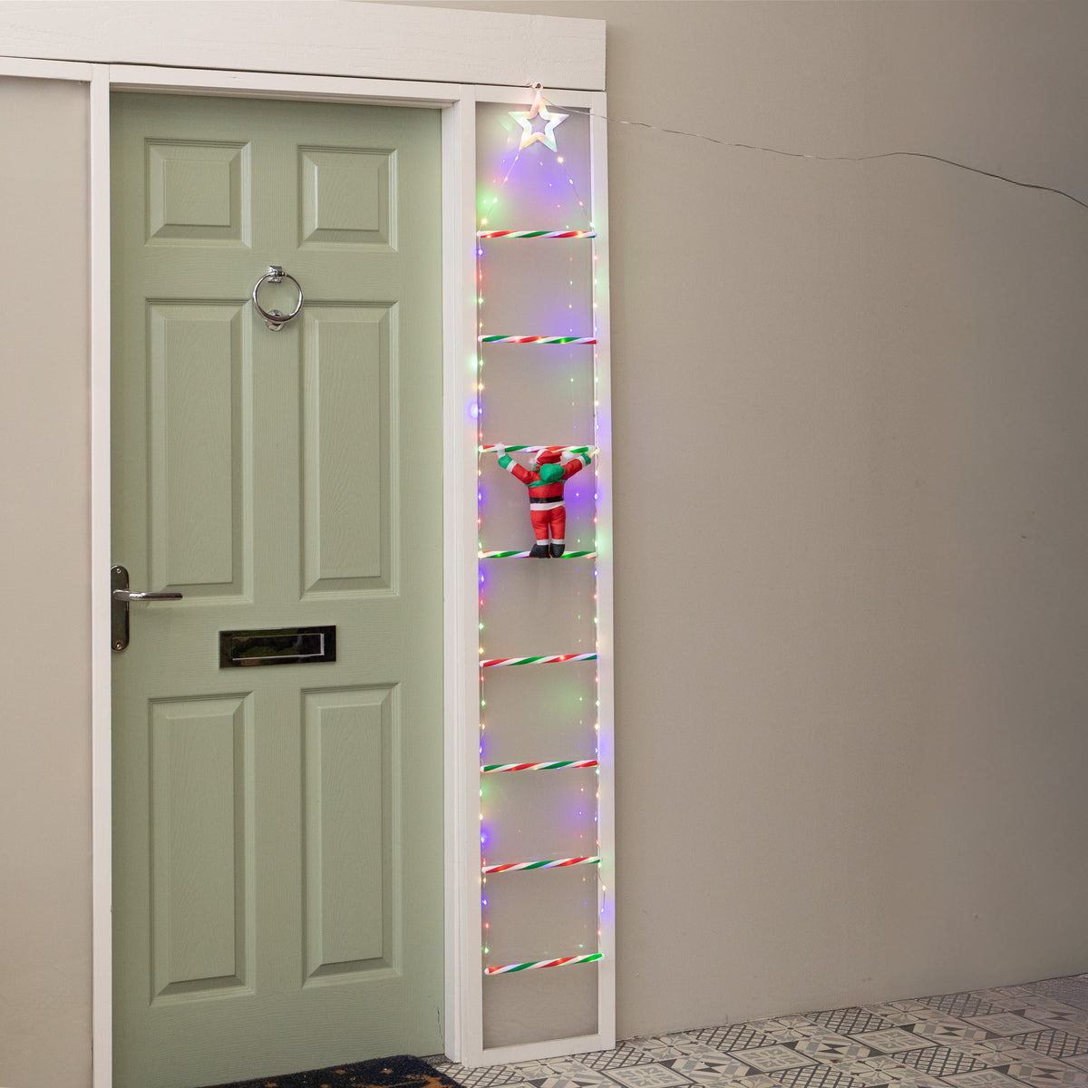 1.92m Light up Santa Climbing Ladder Christmas Decoration with Multi-Coloured LEDs
