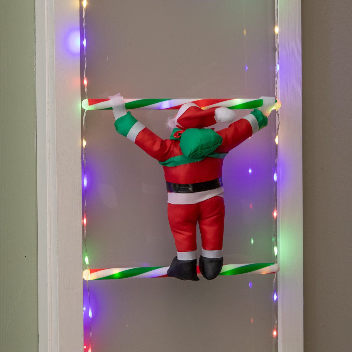 1.92m Light up Santa Climbing Ladder Christmas Decoration with Multi-Coloured LEDs