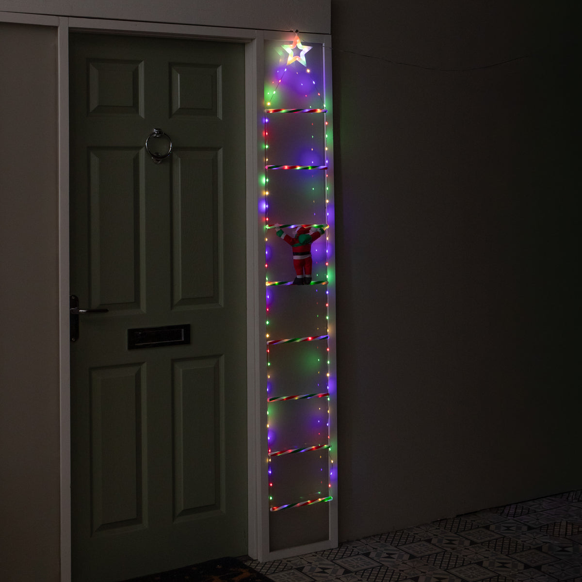1.92m Light up Santa Climbing Ladder Christmas Decoration with Multi-Coloured LEDs