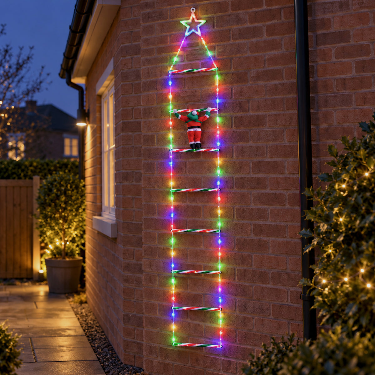 1.92m Light up Santa Climbing Ladder Christmas Decoration with Multi-Coloured LEDs