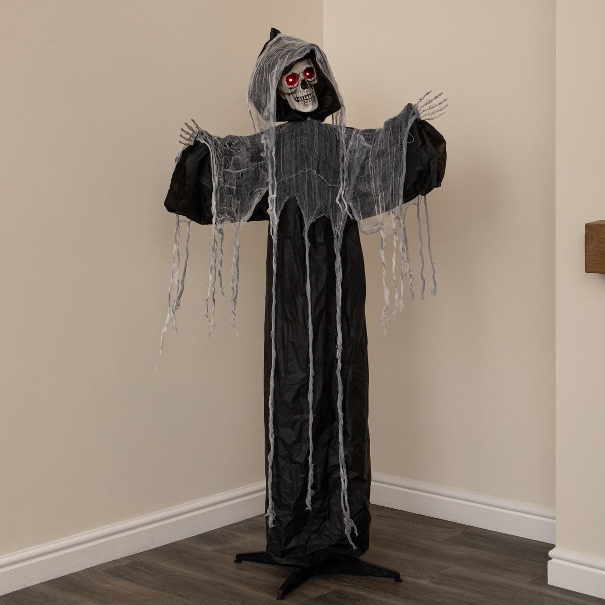 1.7m Animated Cackling Reaper Halloween Decoration with Red LED Eyes