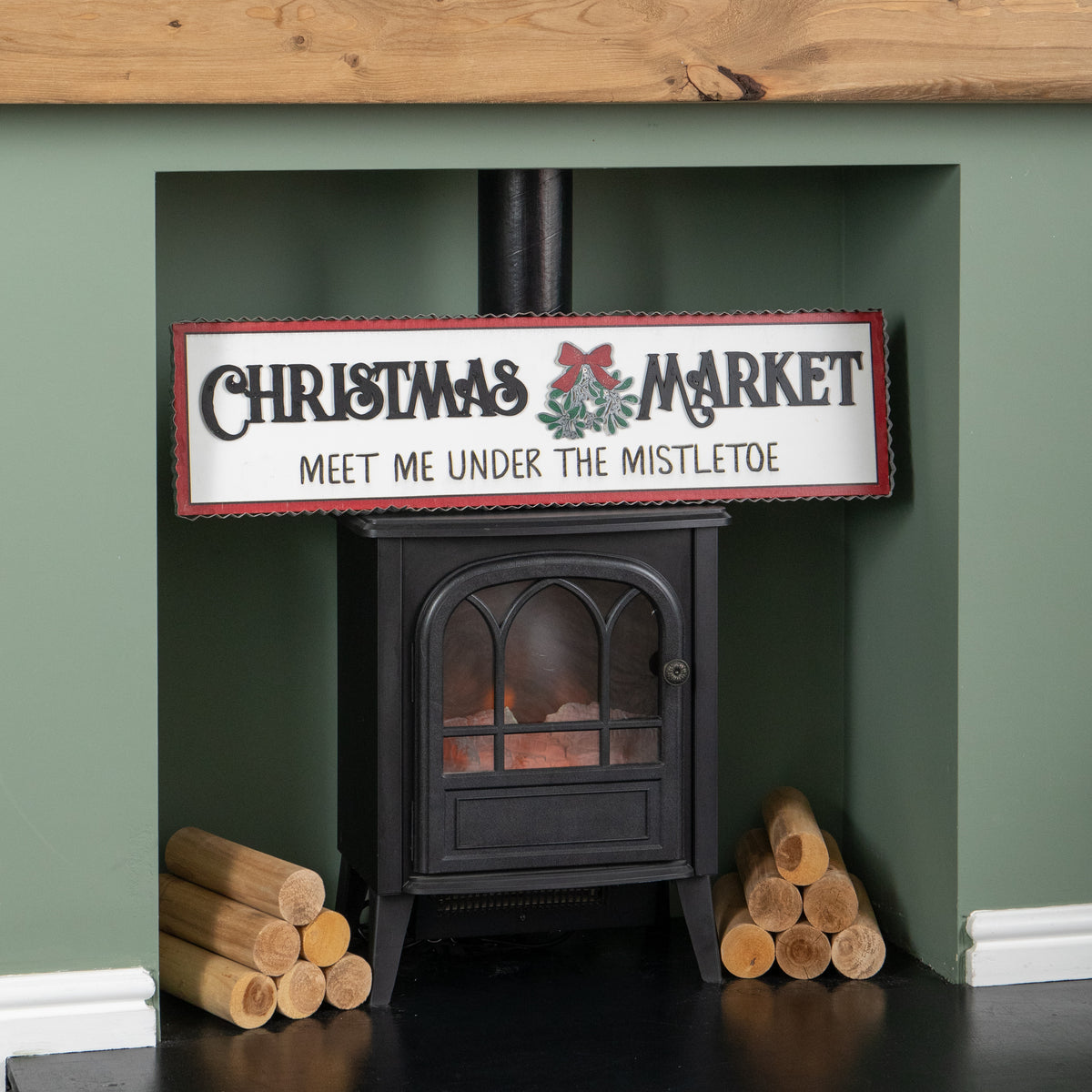 82cm Black and White Wooden Christmas Market Hanging Sign