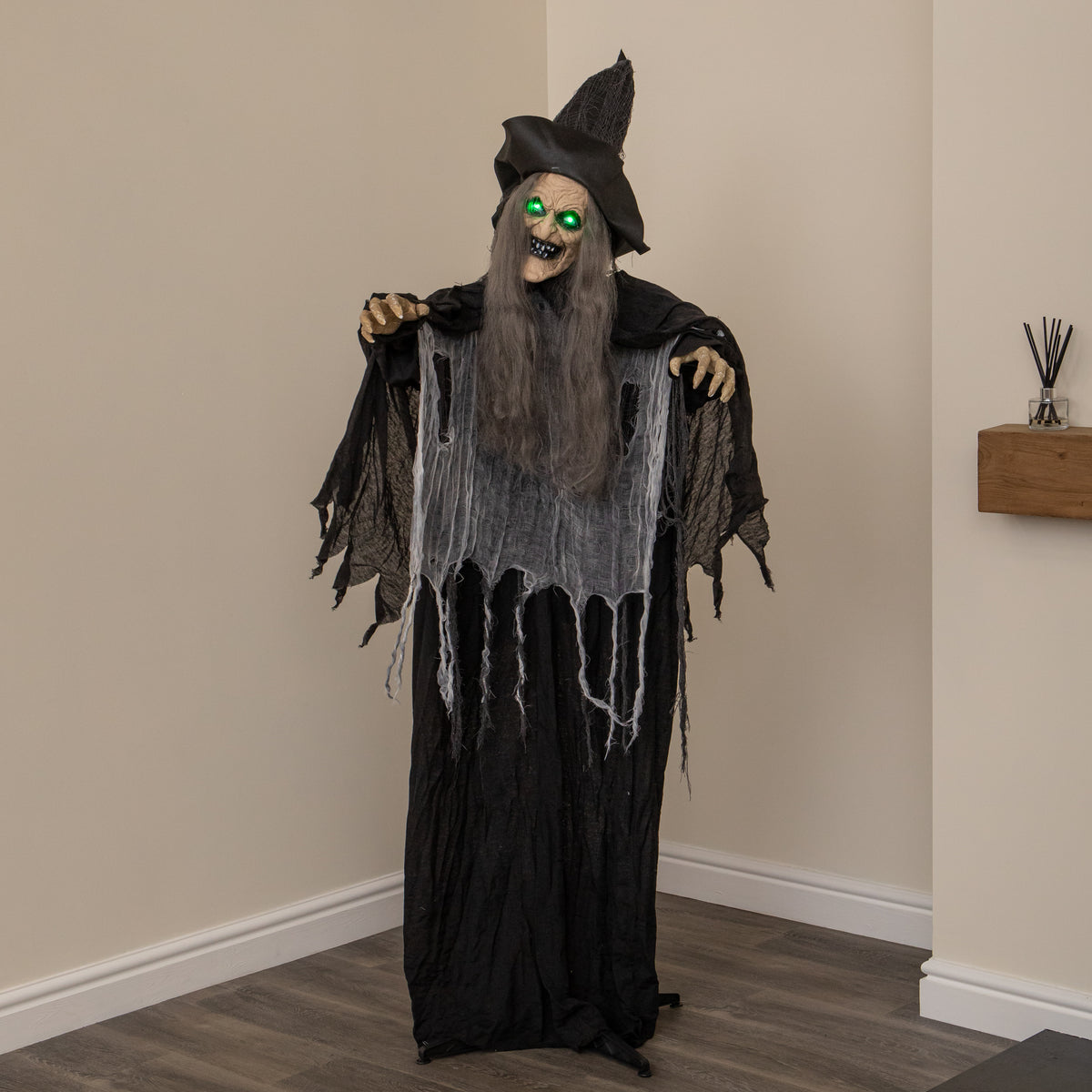1.84m Animated Cackling Halloween Witch with Green LED Eyes