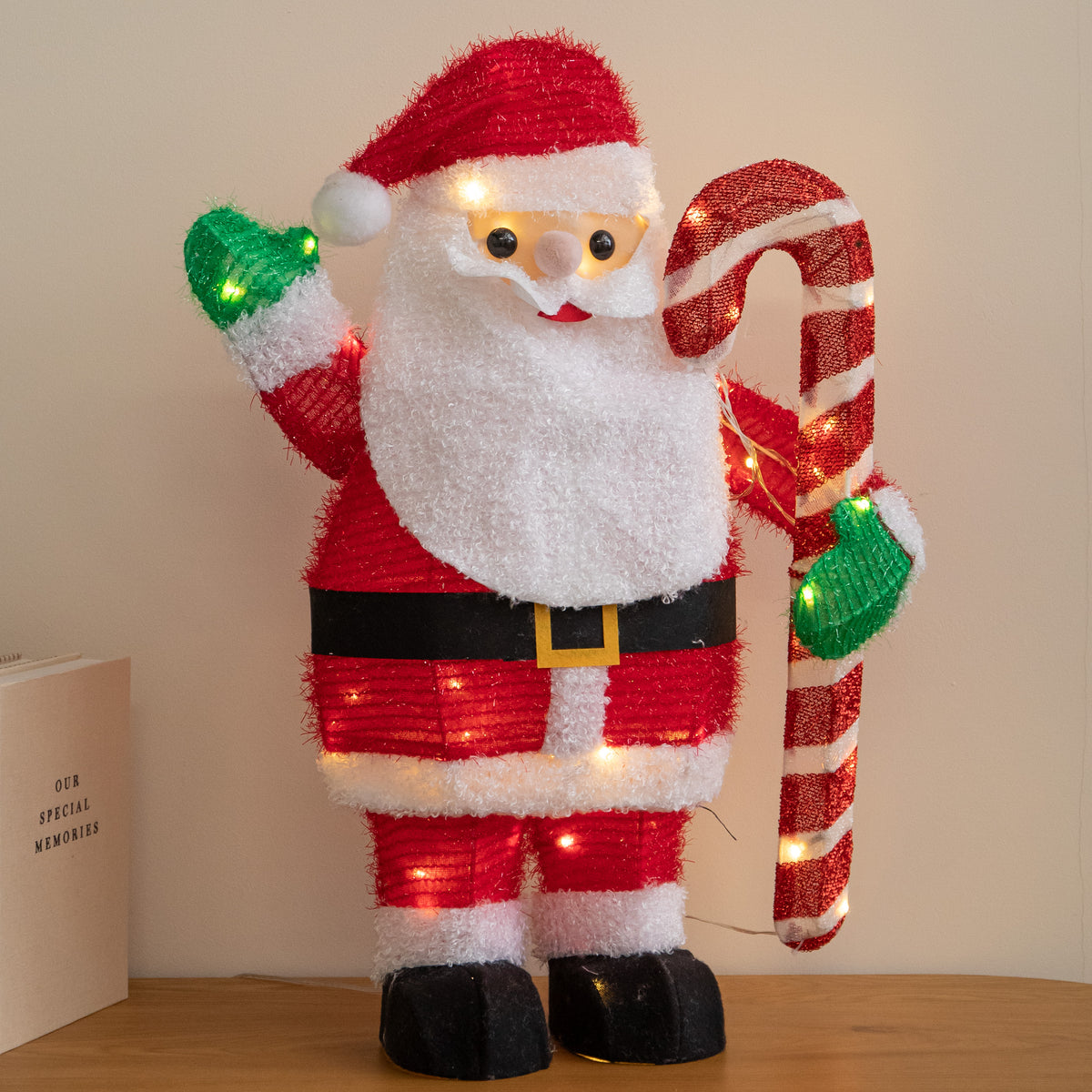 65cm Light Up Santa Claus with Candy Cane & 64 Warm White LEDs