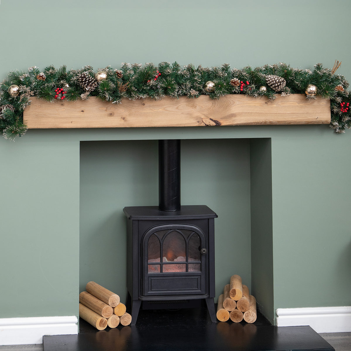 1.8m (6ft) Christmas Garland with Berries, Pine Cones & Gold Baubles