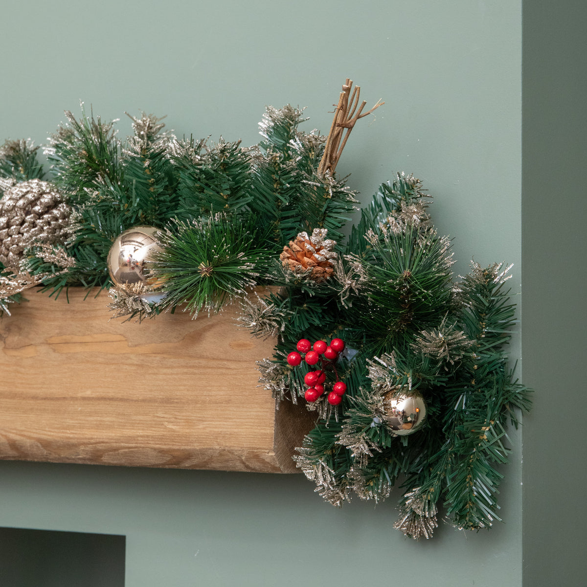 1.8m (6ft) Christmas Garland with Berries, Pine Cones & Gold Baubles
