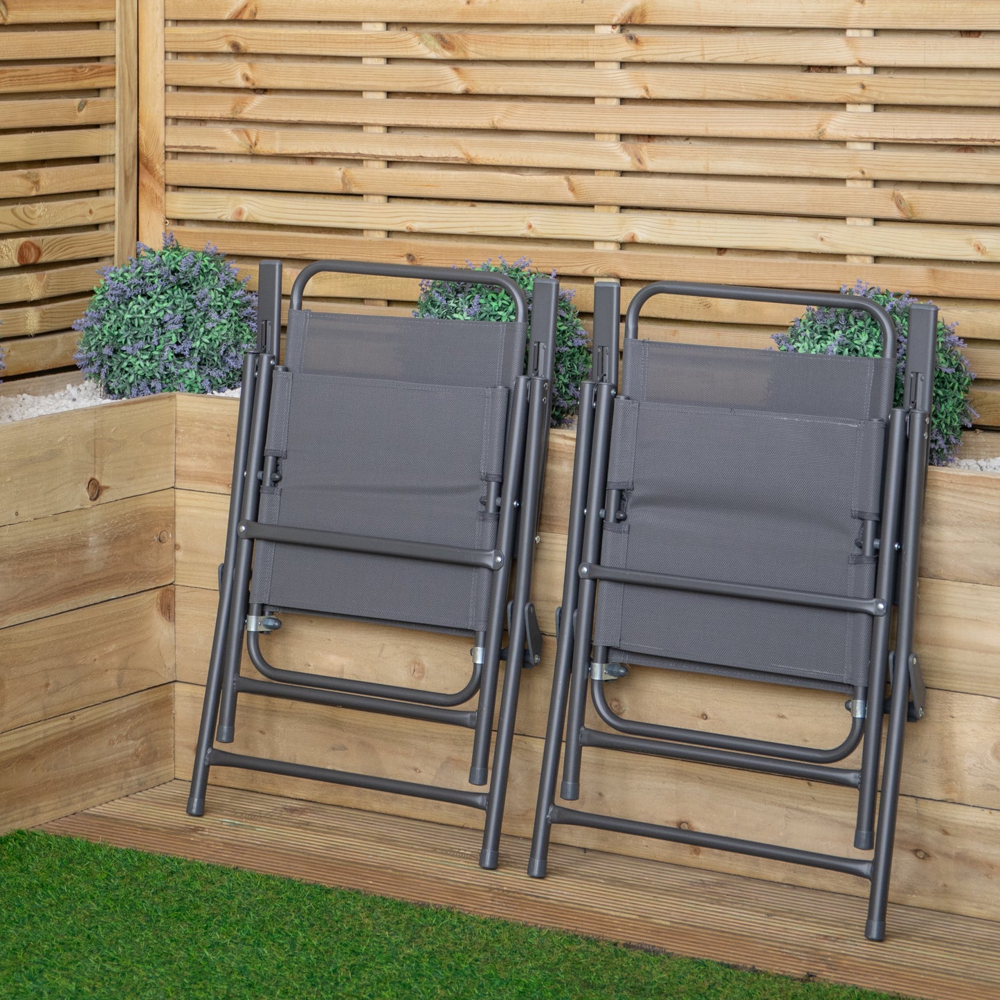 Set of 2 Outdoor Multi-Position Textoline Garden Chairs in Grey