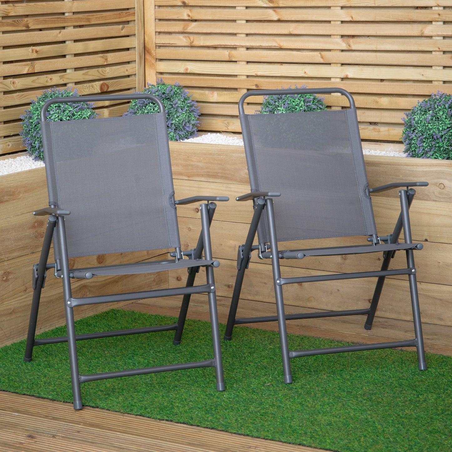 Set of 4 Outdoor Multi-Position Textoline Garden Chairs in Grey
