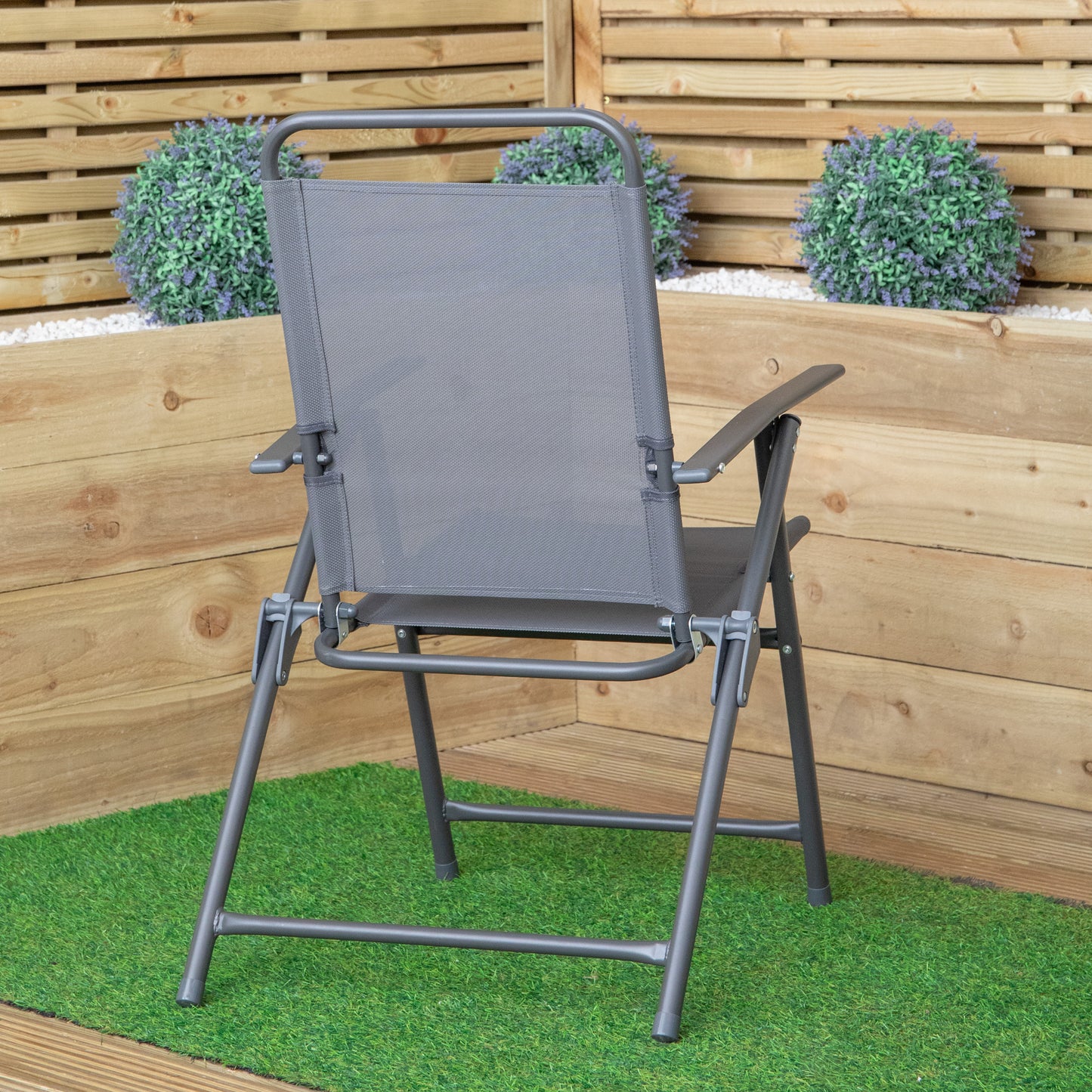Set of 2 Outdoor Multi-Position Textoline Garden Chairs in Grey